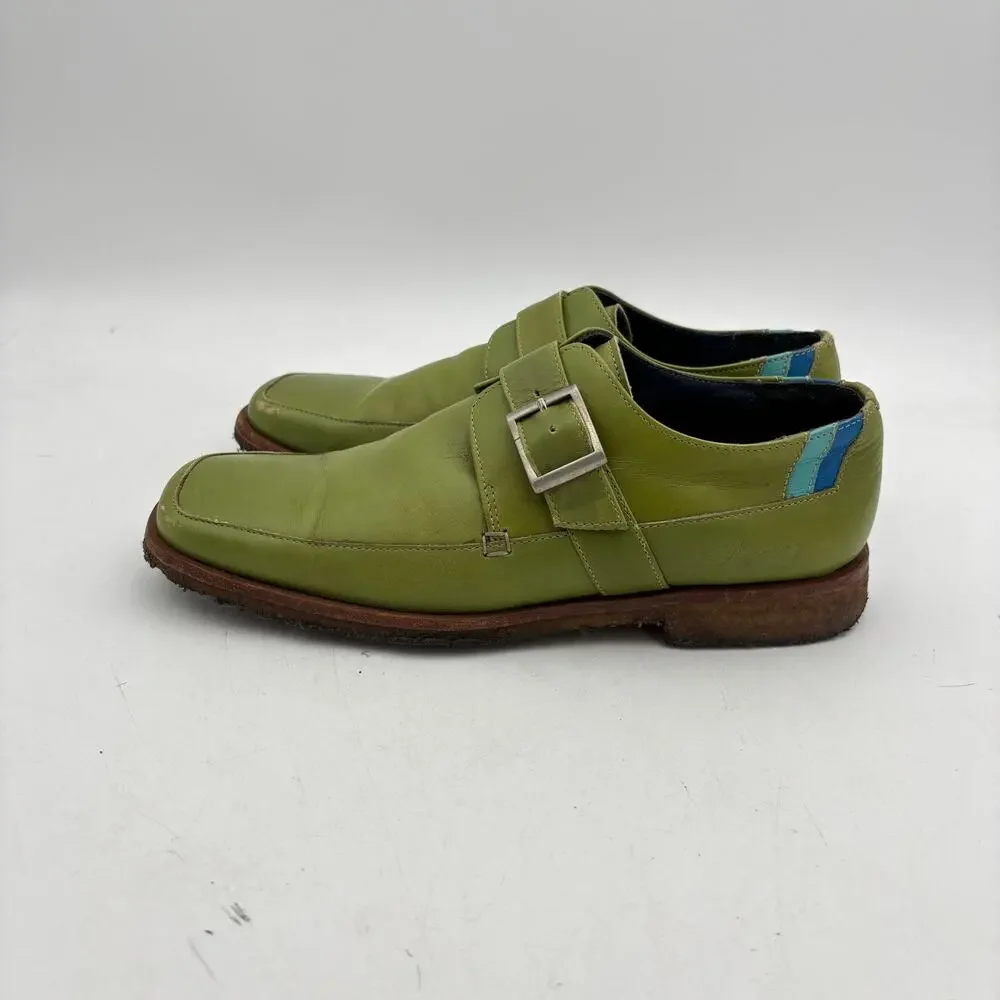 Vintage John Fluevog Ascot Leather Shoes Men's 7 Monk Strap Green